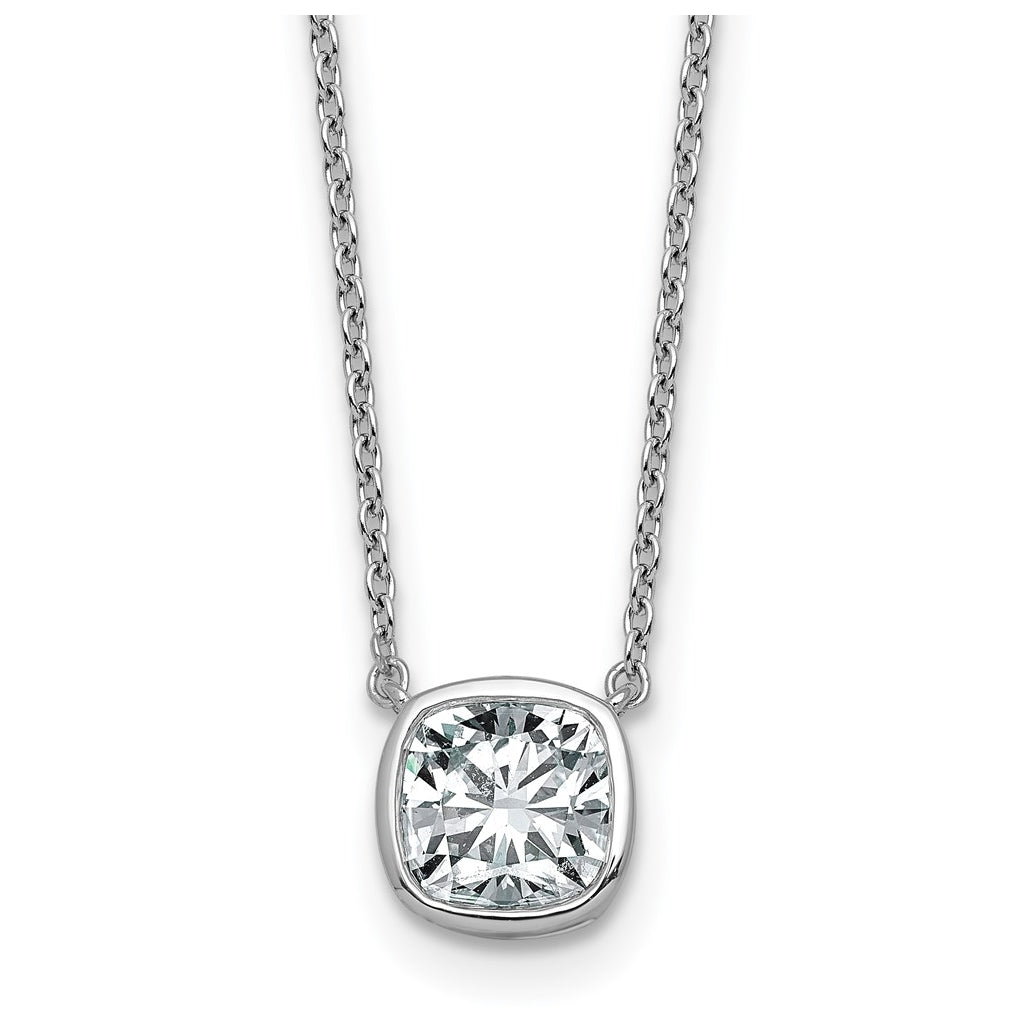 14k White Gold 1 1/2 carat Certified Lab Grown Diamond VS+ F+ Cushion Complete 18 inch Bezel Set Necklace