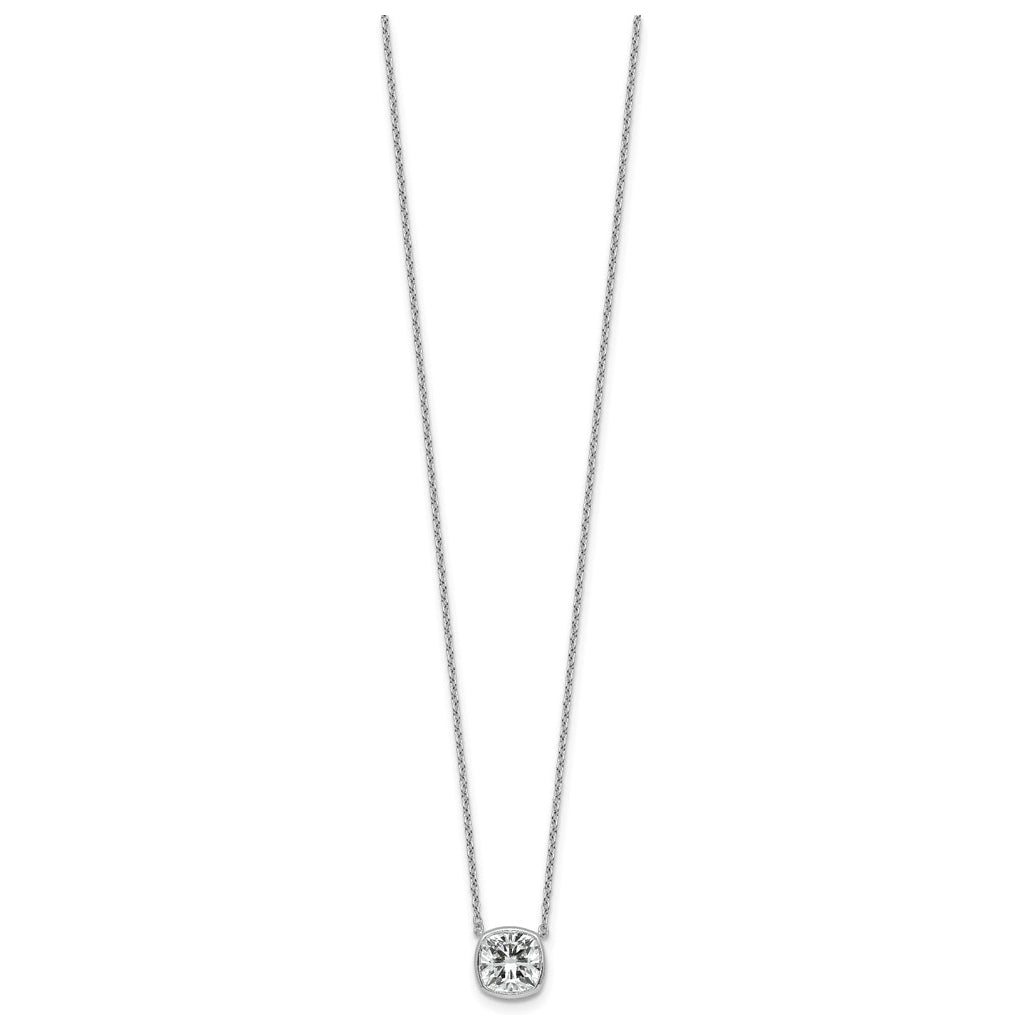 14k White Gold 2 carat Certified Lab Grown Diamond VS+ F+ Cushion Complete 18 inch Bezel Set Necklace