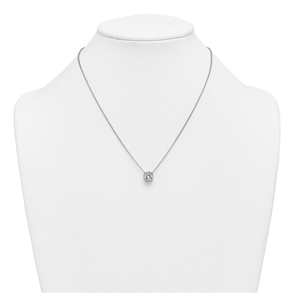 14k White Gold 2 carat Certified Lab Grown Diamond VS+ F+ Cushion Complete 18 inch Bezel Set Necklace