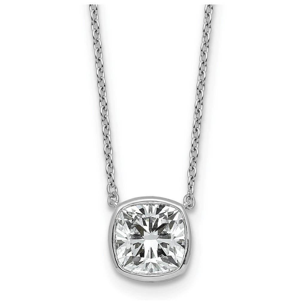 14k White Gold 2 carat Certified Lab Grown Diamond VS+ F+ Cushion Complete 18 inch Bezel Set Necklace
