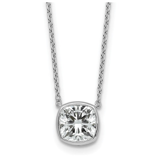 14k White Gold 2 carat Certified Lab Grown Diamond VS+ F+ Cushion Complete 18 inch Bezel Set Necklace