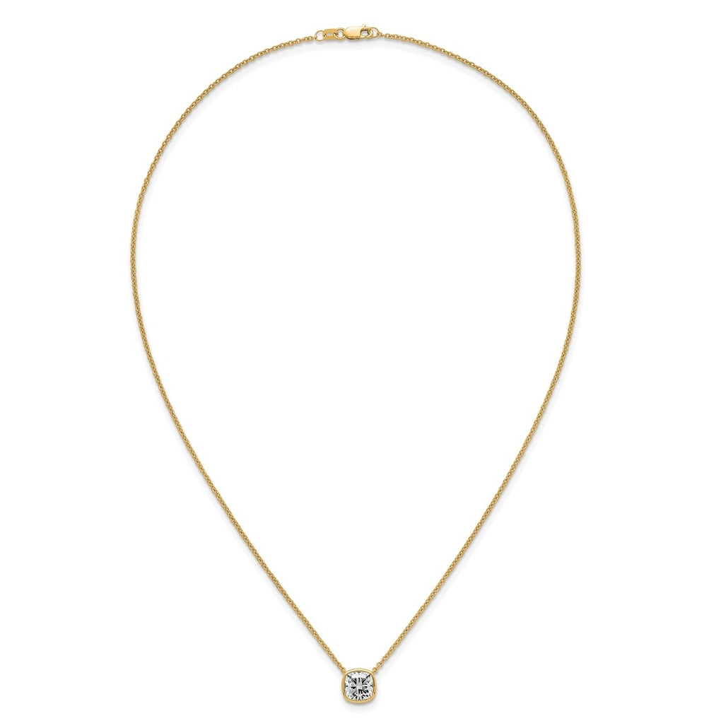 14k Yellow Gold 2 carat Certified Lab Grown Diamond VS+ F+ Cushion Complete 18 inch Bezel Set Necklace