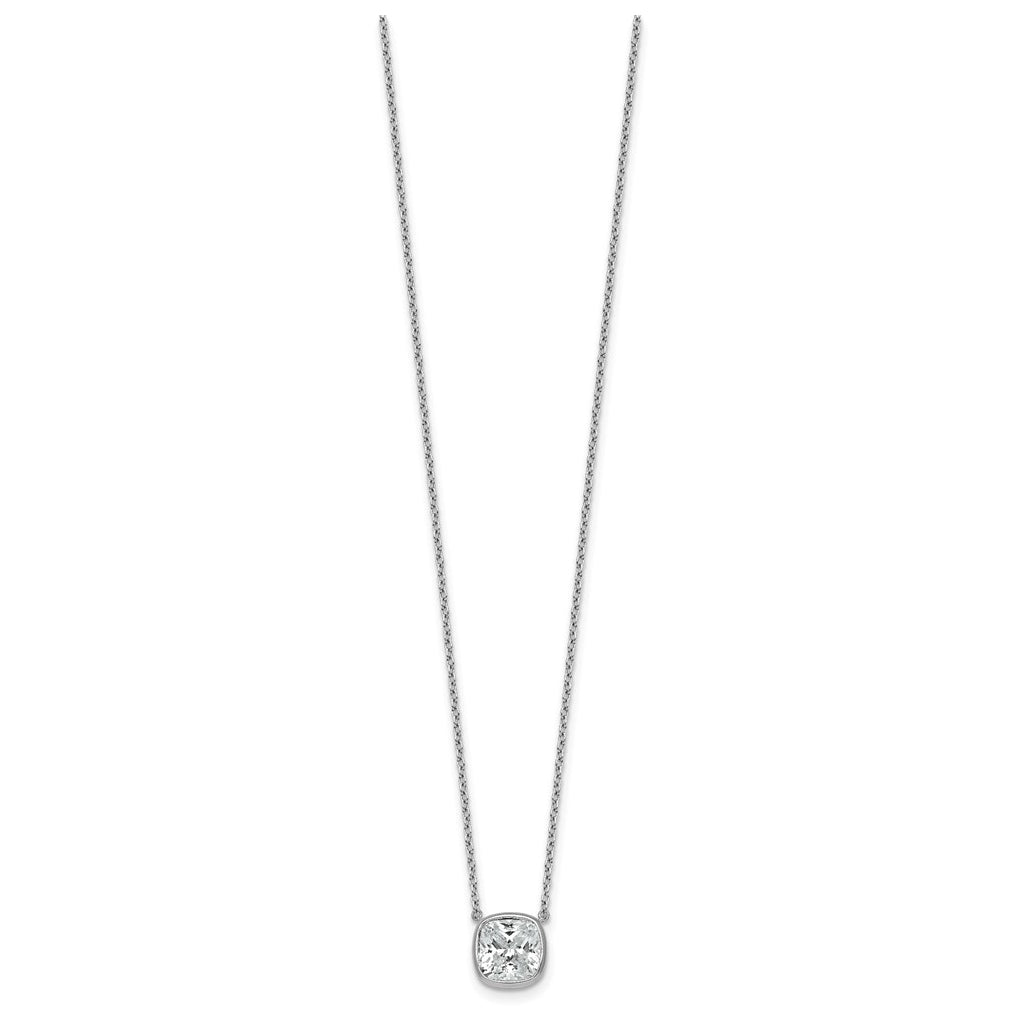 14k White Gold 2 1/2 carat Certified Lab Grown Diamond VS+ F+ Cushion Complete 18 inch Bezel Set Necklace