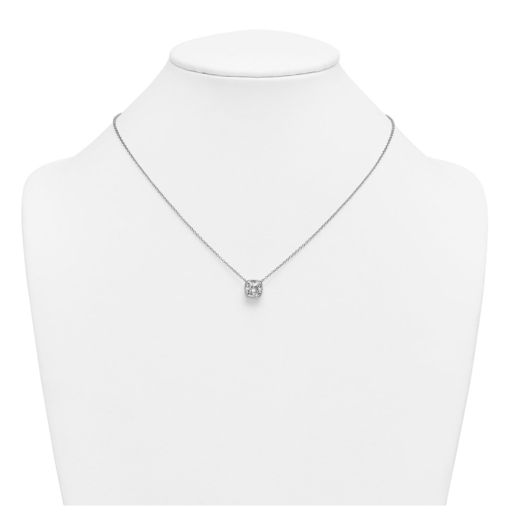 14k White Gold 2 1/2 carat Certified Lab Grown Diamond VS+ F+ Cushion Complete 18 inch Bezel Set Necklace