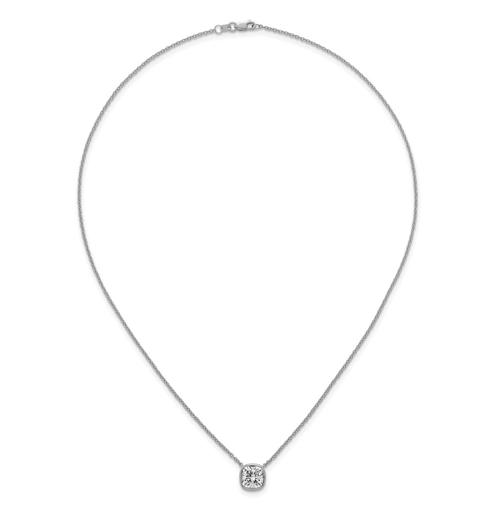 14k White Gold 2 1/2 carat Certified Lab Grown Diamond VS+ F+ Cushion Complete 18 inch Bezel Set Necklace