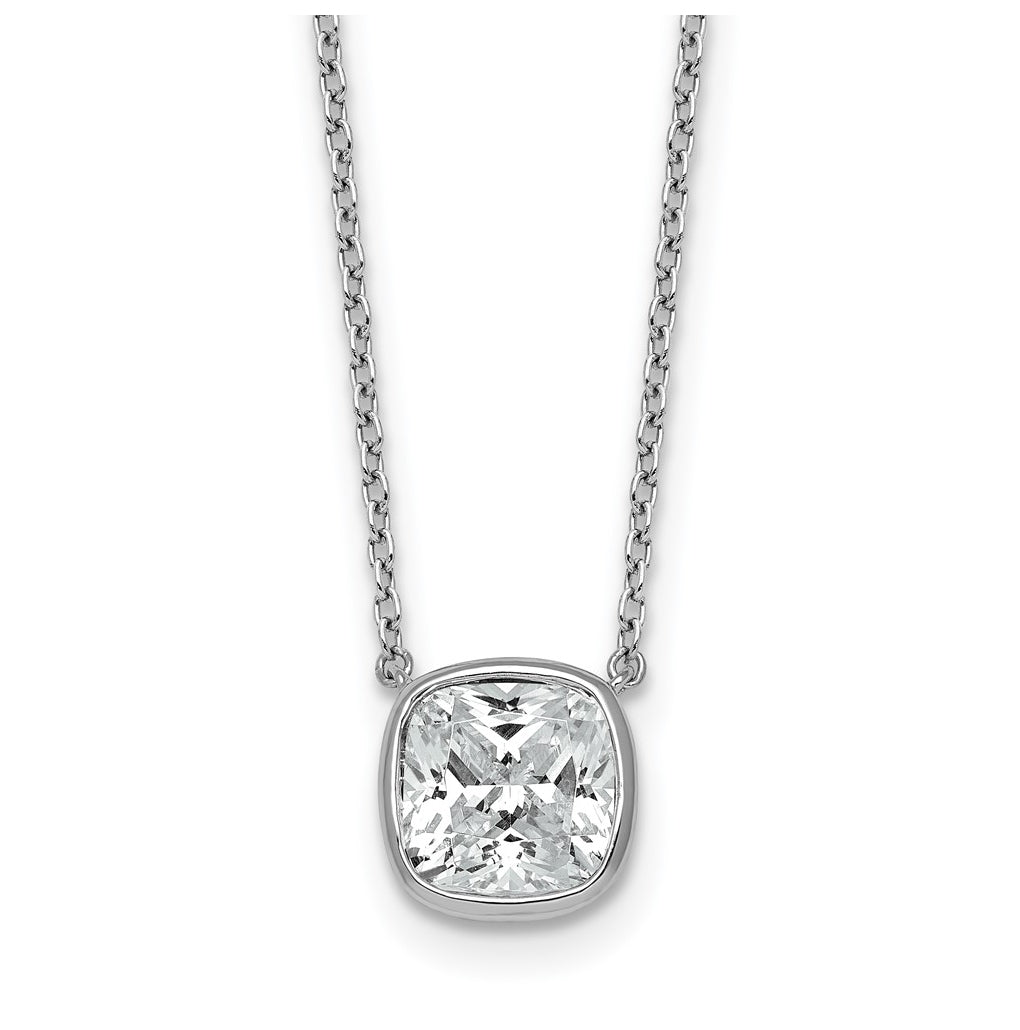 14k White Gold 2 1/2 carat Certified Lab Grown Diamond VS+ F+ Cushion Complete 18 inch Bezel Set Necklace