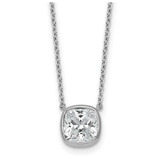 14k White Gold 2 1/2 carat Certified Lab Grown Diamond VS+ F+ Cushion Complete 18 inch Bezel Set Necklace