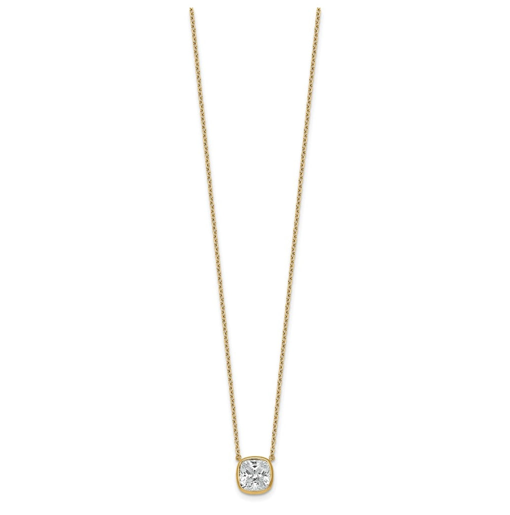 14k Yellow Gold 2 1/2 carat Certified Lab Grown Diamond VS+ F+ Cushion Complete 18 inch Bezel Set Necklace