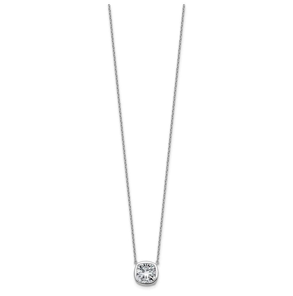 14k White Gold 3 carat Certified Lab Grown Diamond VS+ F+ Cushion Complete 18 inch Bezel Set Necklace
