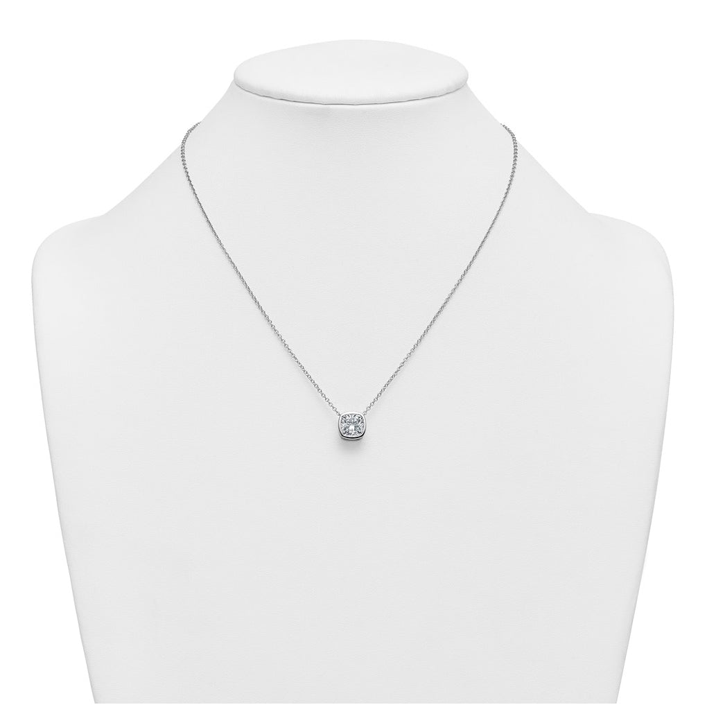 14k White Gold 3 carat Certified Lab Grown Diamond VS+ F+ Cushion Complete 18 inch Bezel Set Necklace