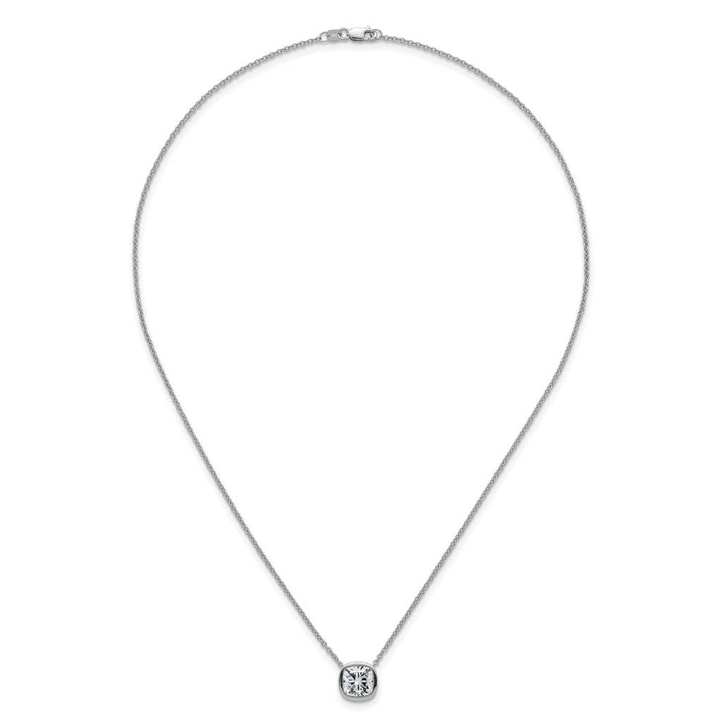 14k White Gold 3 carat Certified Lab Grown Diamond VS+ F+ Cushion Complete 18 inch Bezel Set Necklace