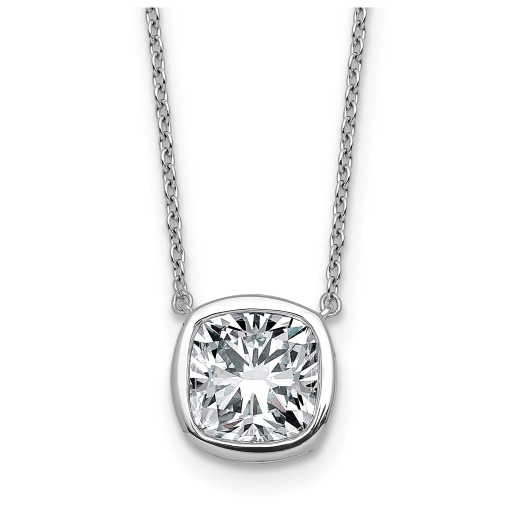 14k White Gold 3 carat Certified Lab Grown Diamond VS+ F+ Cushion Complete 18 inch Bezel Set Necklace
