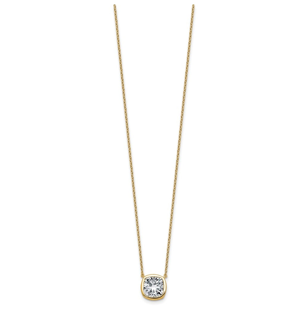 14k Yellow Gold 3 carat Certified Lab Grown Diamond VS+ F+ Cushion Complete 18 inch Bezel Set Necklace