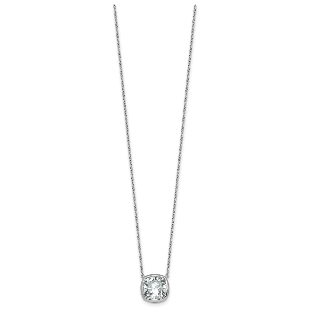 14k White Gold 4 carat Certified Lab Grown Diamond VS+ F+ Cushion Complete 18 inch Bezel Set Necklace