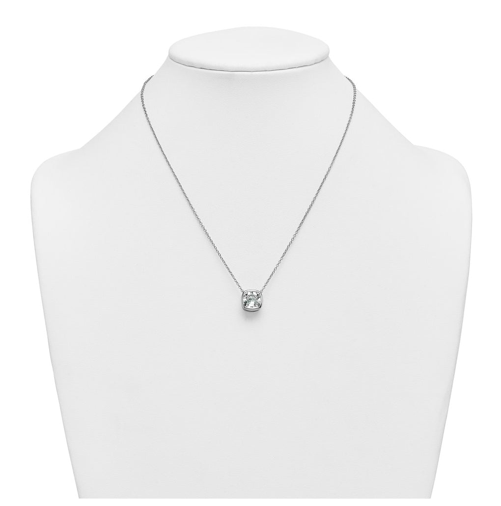 14k White Gold 4 carat Certified Lab Grown Diamond VS+ F+ Cushion Complete 18 inch Bezel Set Necklace