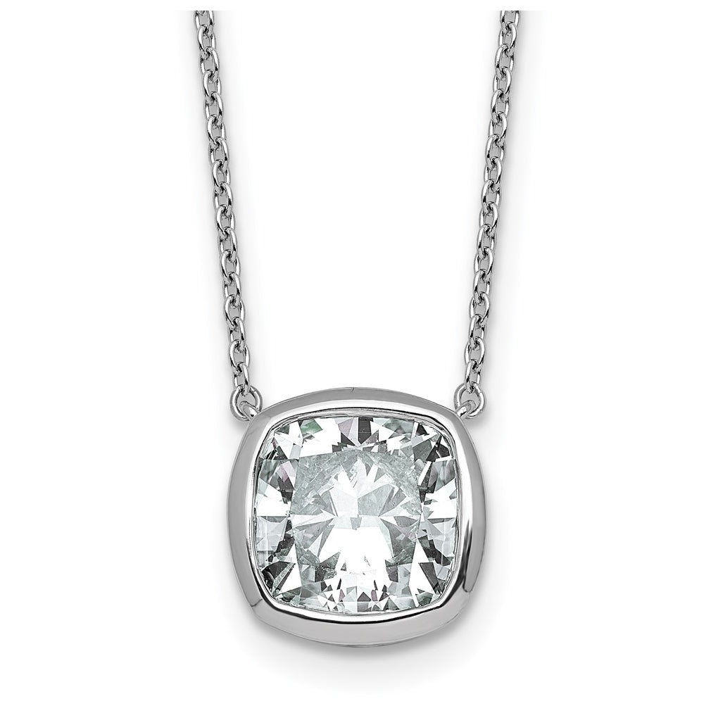 14k White Gold 4 carat Certified Lab Grown Diamond VS+ F+ Cushion Complete 18 inch Bezel Set Necklace