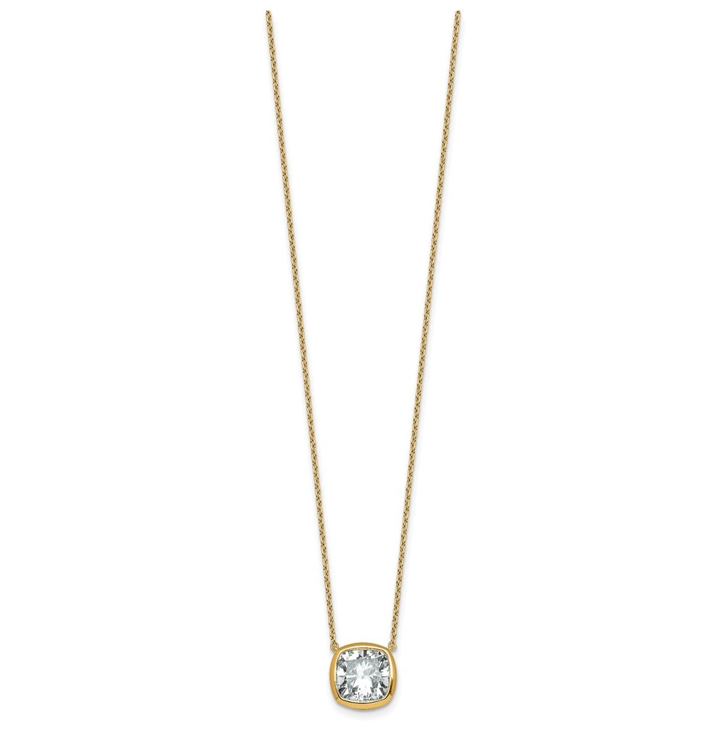 14k Yellow Gold 4 carat Certified Lab Grown Diamond VS+ F+ Cushion Complete 18 inch Bezel Set Necklace