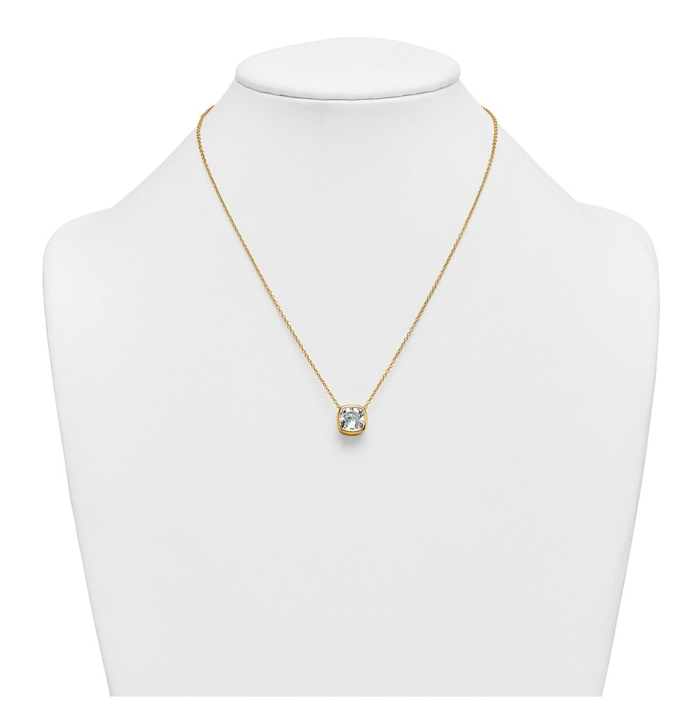 14k Yellow Gold 4 carat Certified Lab Grown Diamond VS+ F+ Cushion Complete 18 inch Bezel Set Necklace