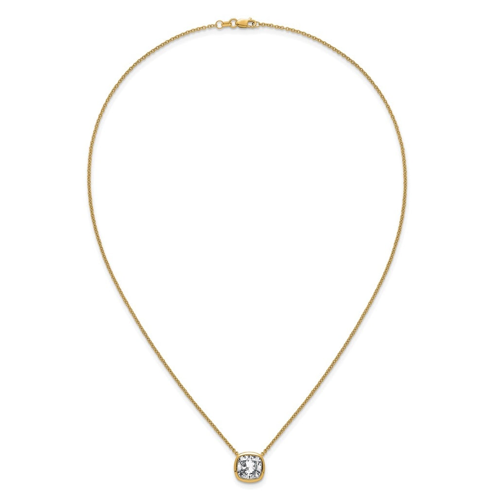 14k Yellow Gold 4 carat Certified Lab Grown Diamond VS+ F+ Cushion Complete 18 inch Bezel Set Necklace