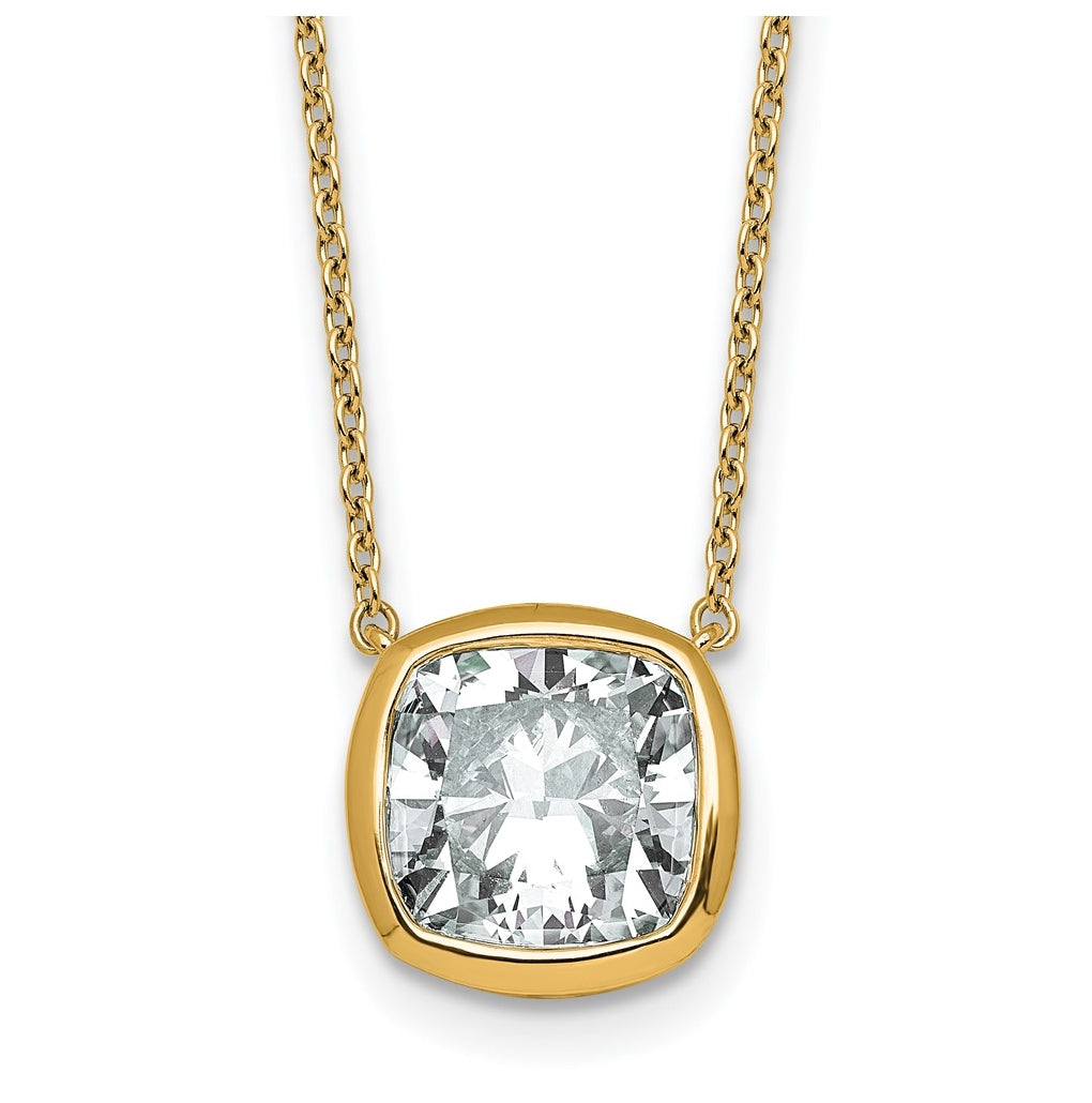 14k Yellow Gold 4 carat Certified Lab Grown Diamond VS+ F+ Cushion Complete 18 inch Bezel Set Necklace