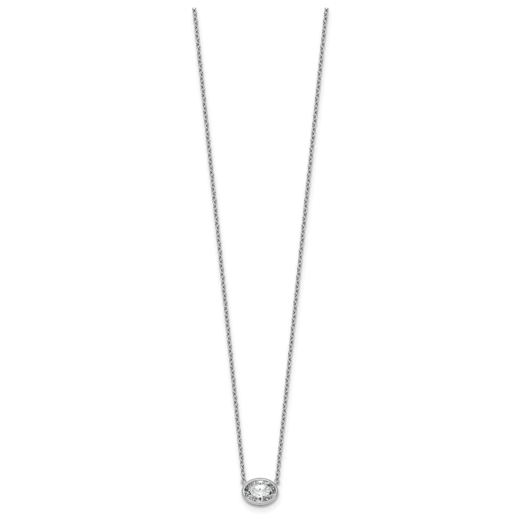 14k White Gold 1 carat Certified Lab Grown Diamond VS+ F+ Oval Complete 18 inch Bezel Set Necklace