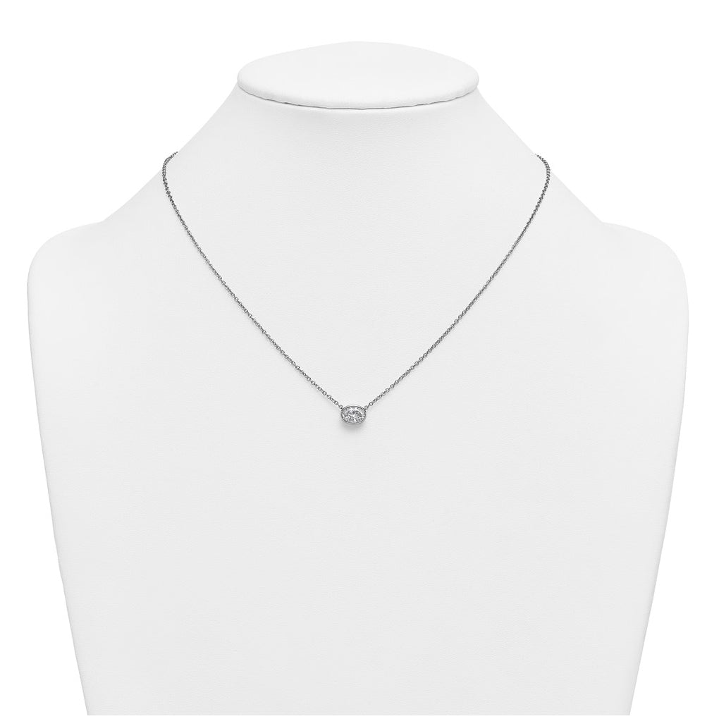 14k White Gold 1 carat Certified Lab Grown Diamond VS+ F+ Oval Complete 18 inch Bezel Set Necklace