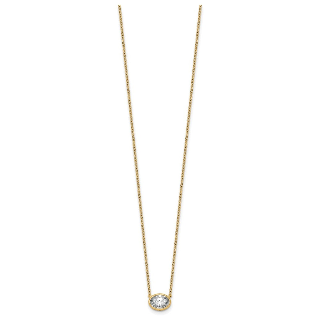 14k Yellow Gold 1 carat Certified Lab Grown Diamond VS+ F+ Oval East-West Complete 18 inch Bezel Set Necklace