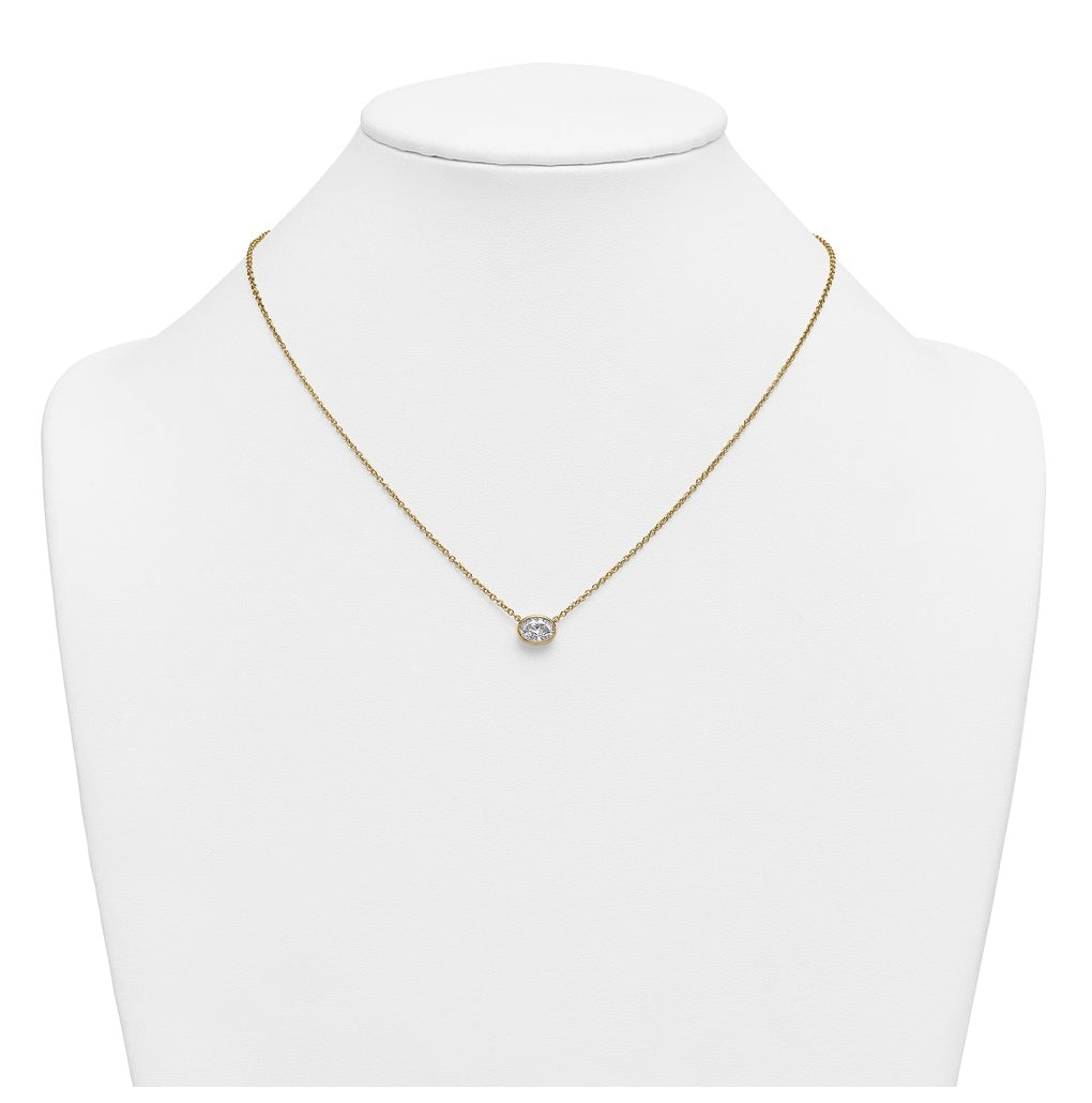 14k Yellow Gold 1 carat Certified Lab Grown Diamond VS+ F+ Oval East-West Complete 18 inch Bezel Set Necklace