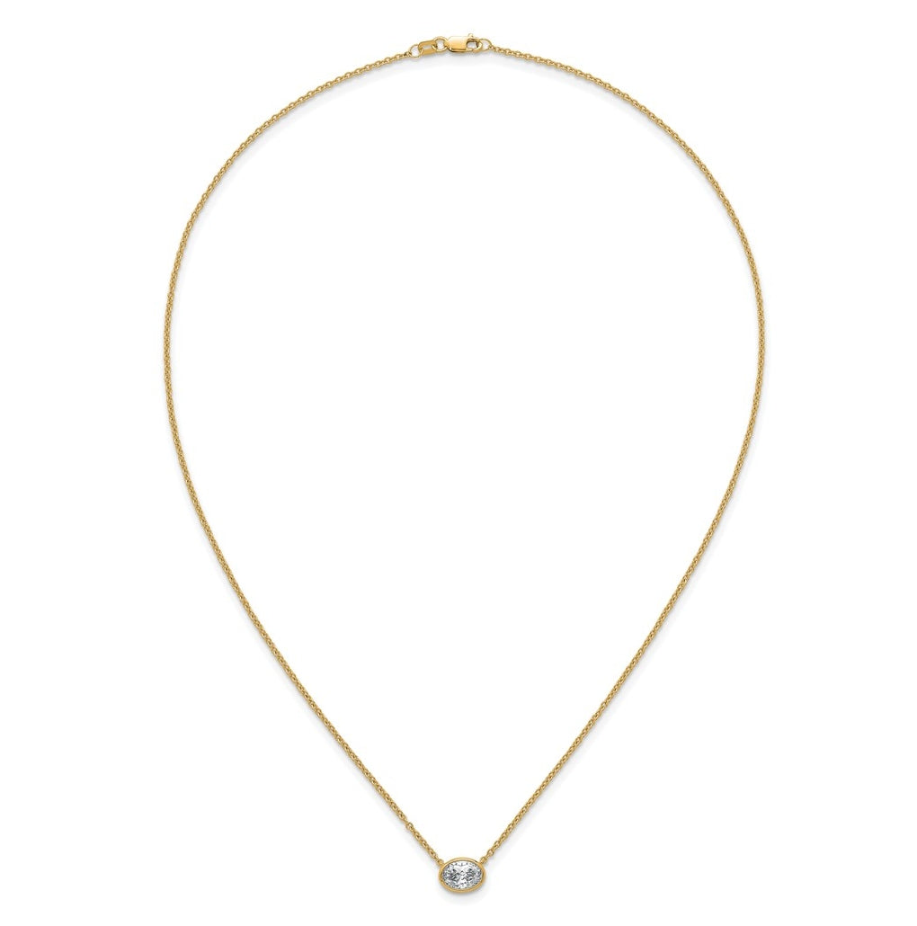 14k Yellow Gold 1 carat Certified Lab Grown Diamond VS+ F+ Oval East-West Complete 18 inch Bezel Set Necklace