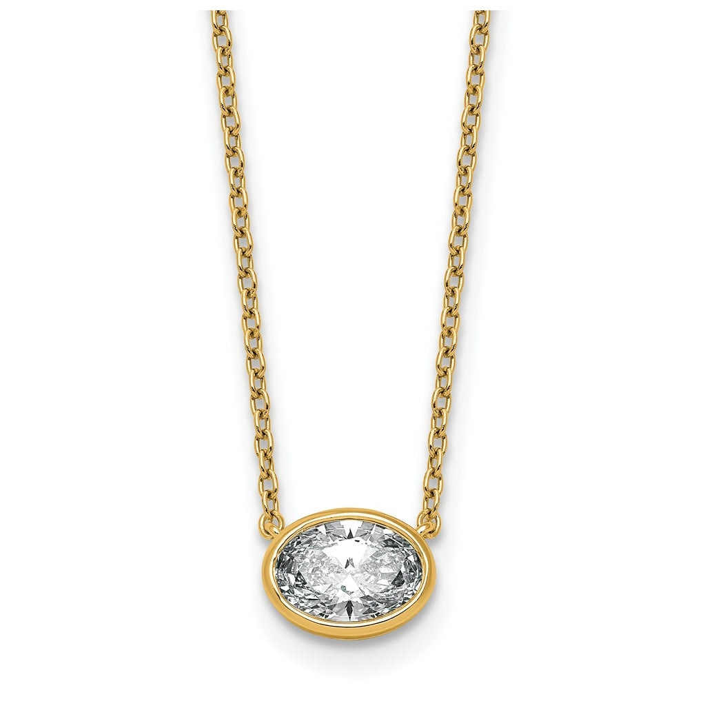 14k Yellow Gold 1 carat Certified Lab Grown Diamond VS+ F+ Oval East-West Complete 18 inch Bezel Set Necklace