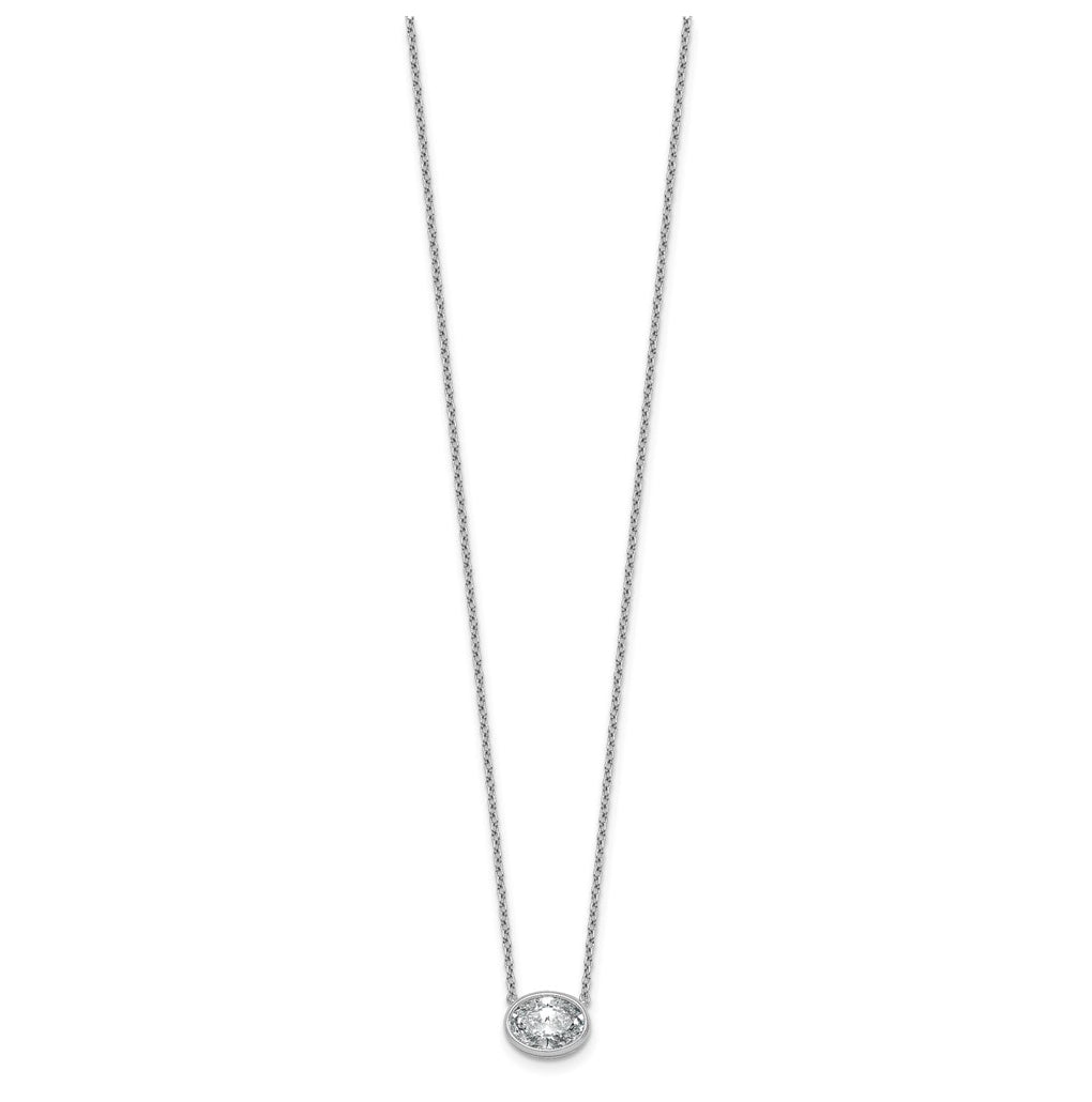 14k White Gold 1 1/2 carat Certified Lab Grown Diamond VS+ F+ Oval East-West Complete 18 inch Bezel Set Necklace