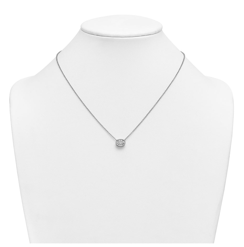 14k White Gold 1 1/2 carat Certified Lab Grown Diamond VS+ F+ Oval East-West Complete 18 inch Bezel Set Necklace