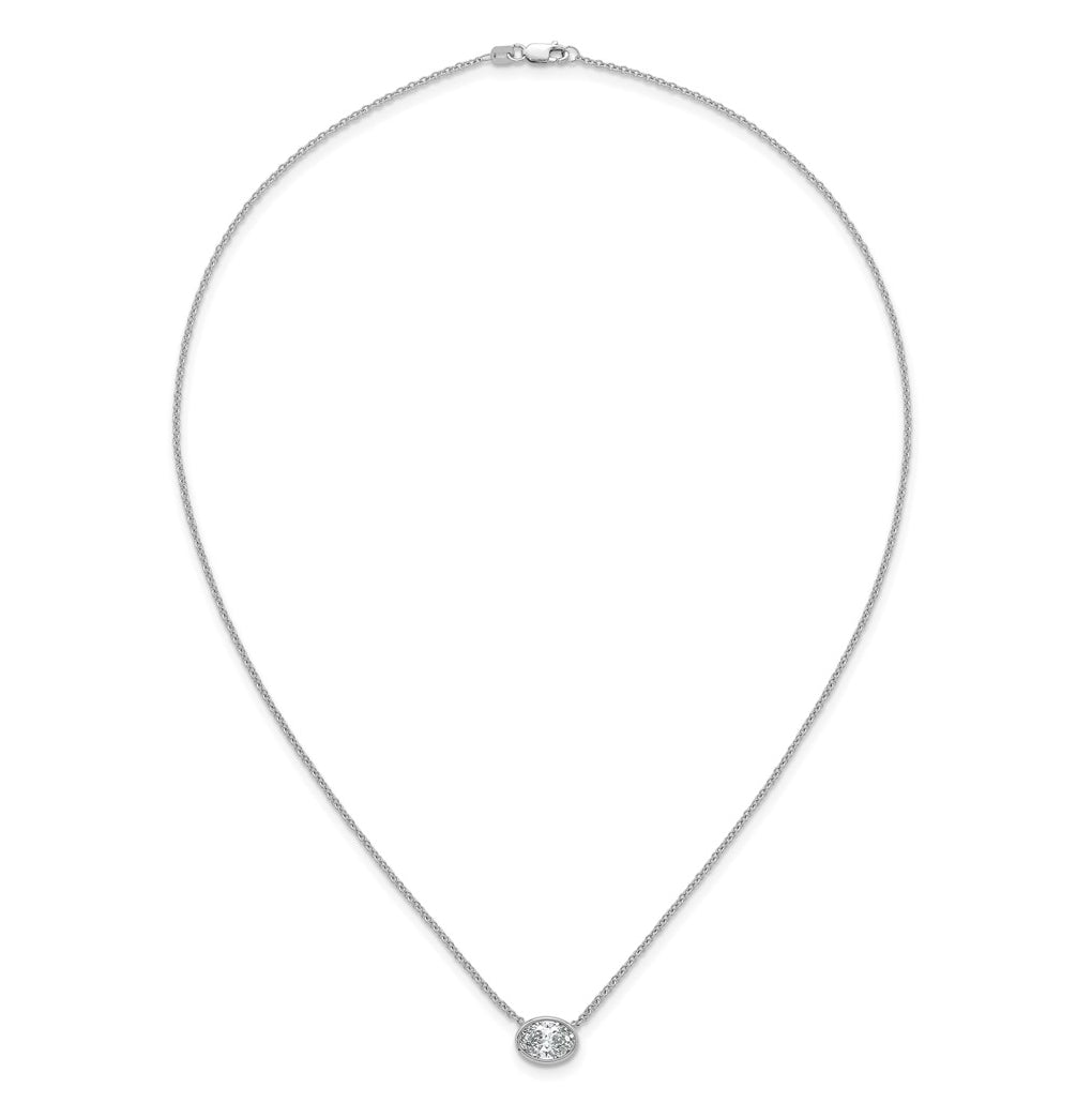 14k White Gold 1 1/2 carat Certified Lab Grown Diamond VS+ F+ Oval East-West Complete 18 inch Bezel Set Necklace