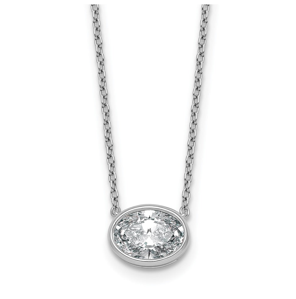 14k White Gold 1 1/2 carat Certified Lab Grown Diamond VS+ F+ Oval East-West Complete 18 inch Bezel Set Necklace