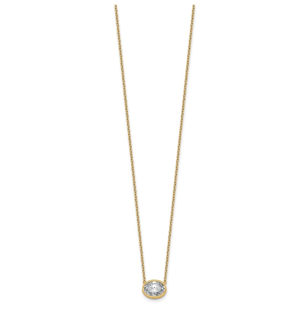 14k Yellow Gold 1 1/2 carat Certified Lab Grown Diamond VS+ F+ Oval East-West Complete 18 inch Bezel Set Necklace