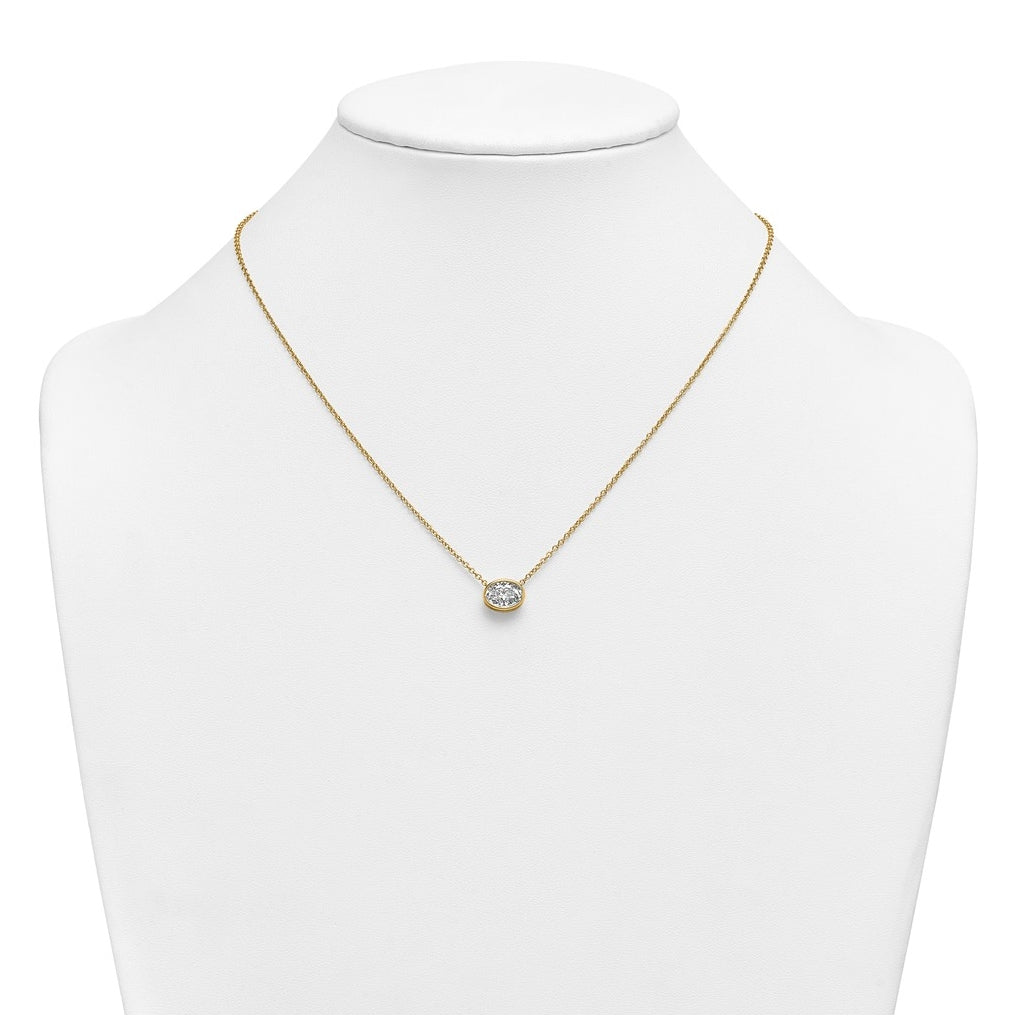 14k Yellow Gold 1 1/2 carat Certified Lab Grown Diamond VS+ F+ Oval East-West Complete 18 inch Bezel Set Necklace