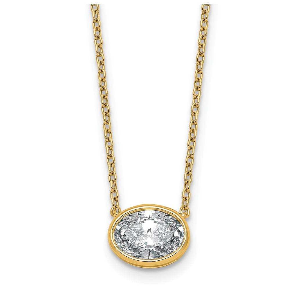 14k Yellow Gold 1 1/2 carat Certified Lab Grown Diamond VS+ F+ Oval East-West Complete 18 inch Bezel Set Necklace