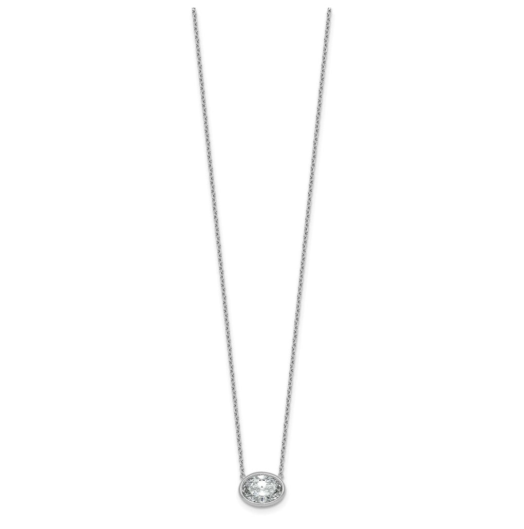 14k White Gold 2 carat Certified Lab Grown Diamond VS+ F+ Oval East-West Complete 18 inch Bezel Set Necklace