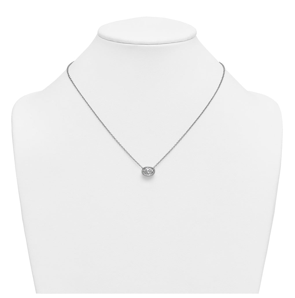 14k White Gold 2 carat Certified Lab Grown Diamond VS+ F+ Oval East-West Complete 18 inch Bezel Set Necklace