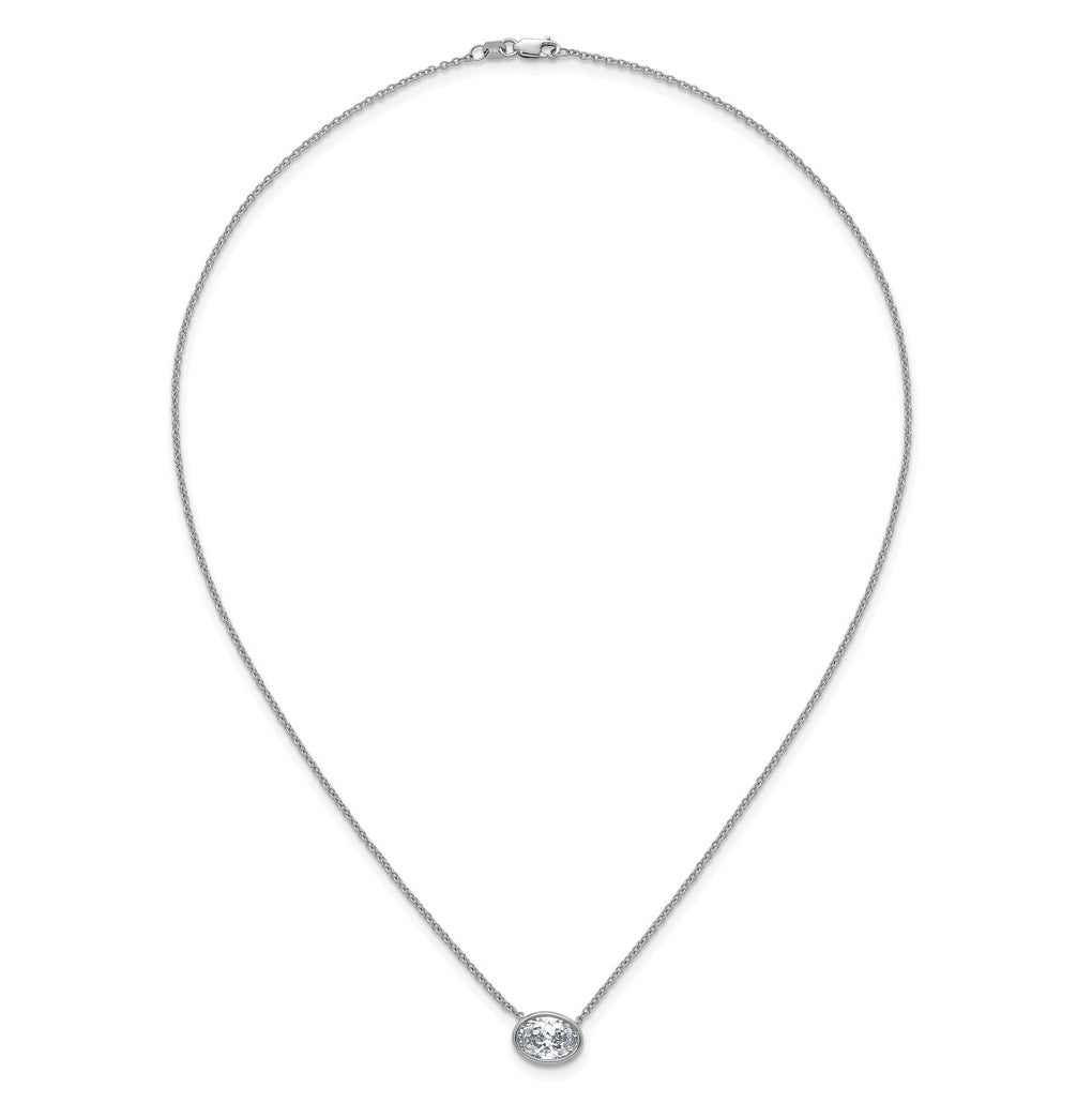 14k White Gold 2 carat Certified Lab Grown Diamond VS+ F+ Oval East-West Complete 18 inch Bezel Set Necklace
