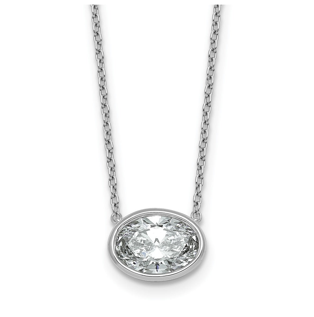 14k White Gold 2 carat Certified Lab Grown Diamond VS+ F+ Oval East-West Complete 18 inch Bezel Set Necklace