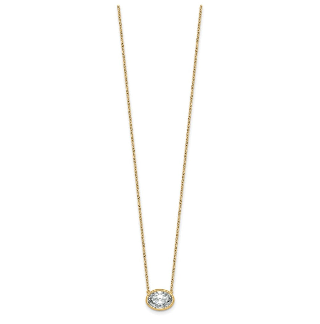 14k Yellow Gold 2 carat Certified Lab Grown Diamond VS+ F+ Oval East-West Complete 18 inch Bezel Set Necklace