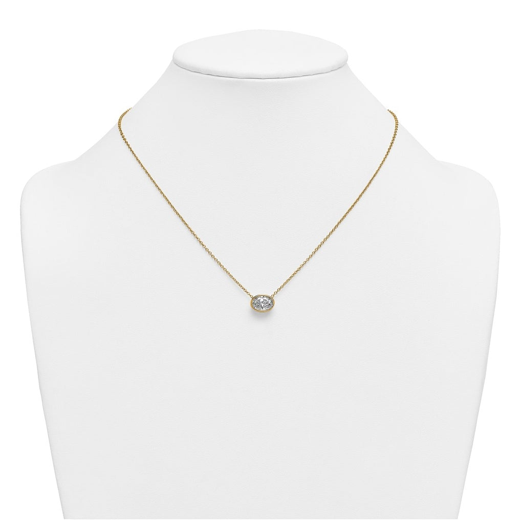 14k Yellow Gold 2 carat Certified Lab Grown Diamond VS+ F+ Oval East-West Complete 18 inch Bezel Set Necklace