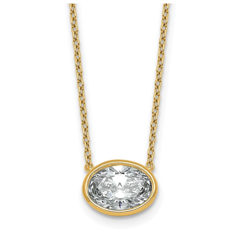 14k Yellow Gold 2 carat Certified Lab Grown Diamond VS+ F+ Oval East-West Complete 18 inch Bezel Set Necklace