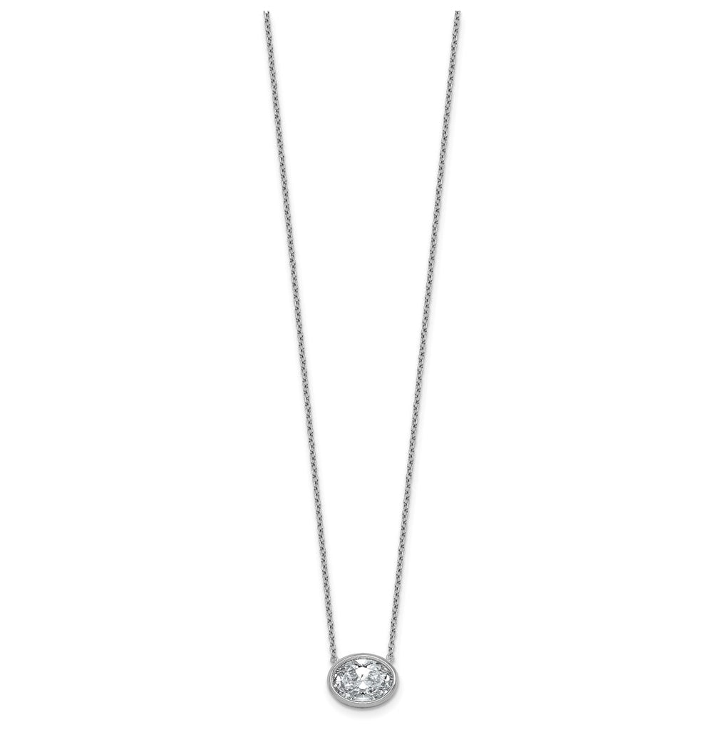 14k White Gold 2 1/2 carat Certified Lab Grown Diamond VS+ F+ Oval East-West Complete 18 inch Bezel Set Necklace