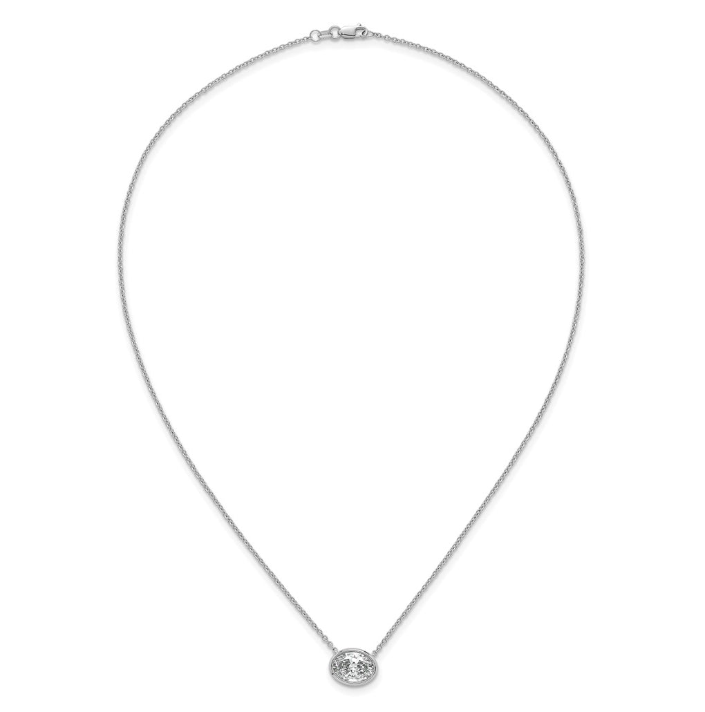 14k White Gold 2 1/2 carat Certified Lab Grown Diamond VS+ F+ Oval East-West Complete 18 inch Bezel Set Necklace