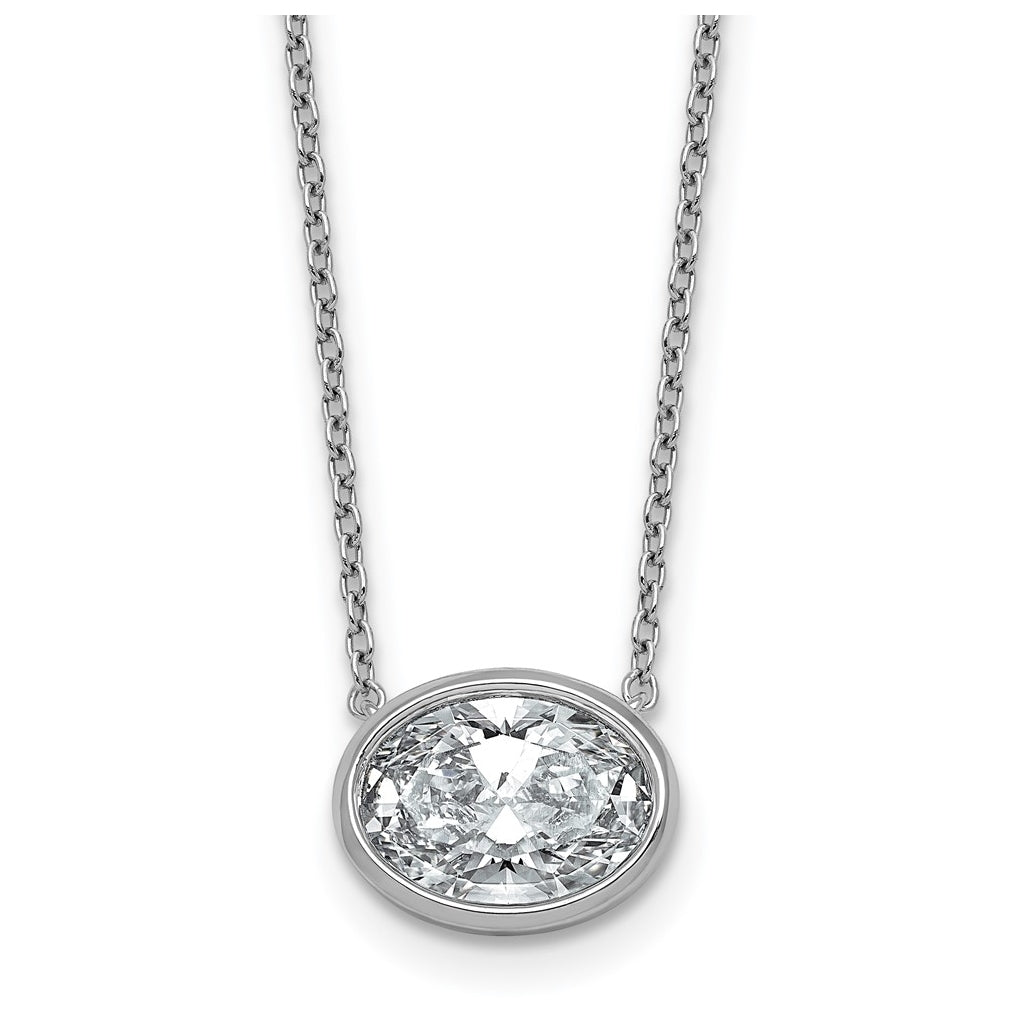 14k White Gold 2 1/2 carat Certified Lab Grown Diamond VS+ F+ Oval East-West Complete 18 inch Bezel Set Necklace