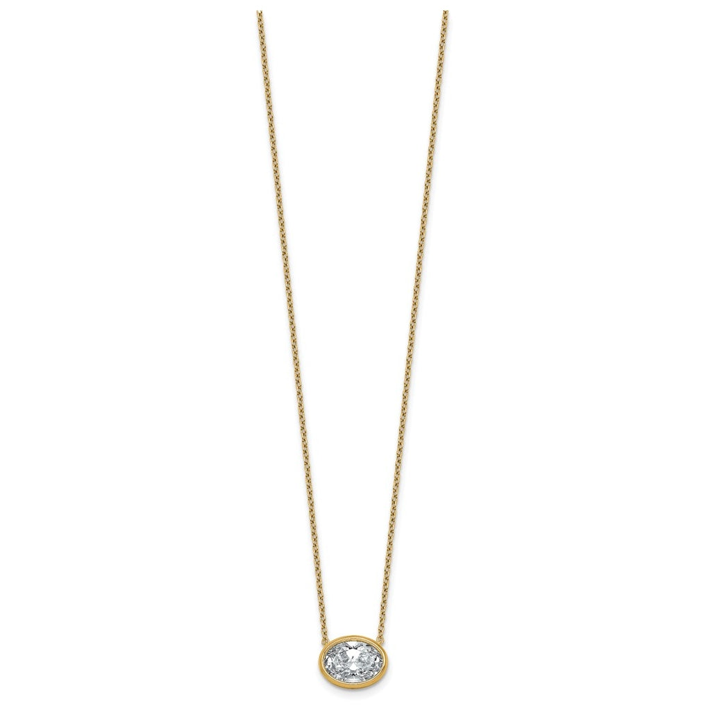 14k Yellow Gold 2 1/2 carat Certified Lab Grown Diamond VS+ F+ Oval East-West Complete 18 inch Bezel Set Necklace