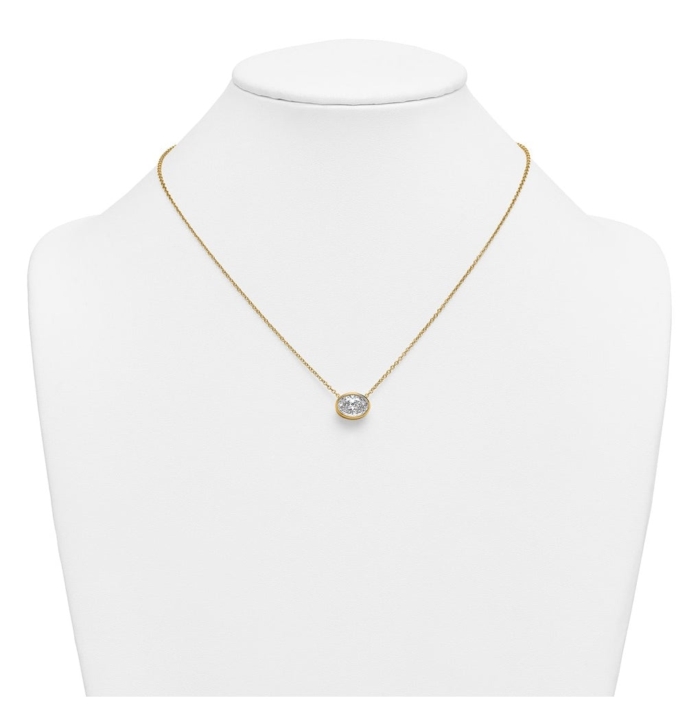 14k Yellow Gold 2 1/2 carat Certified Lab Grown Diamond VS+ F+ Oval East-West Complete 18 inch Bezel Set Necklace