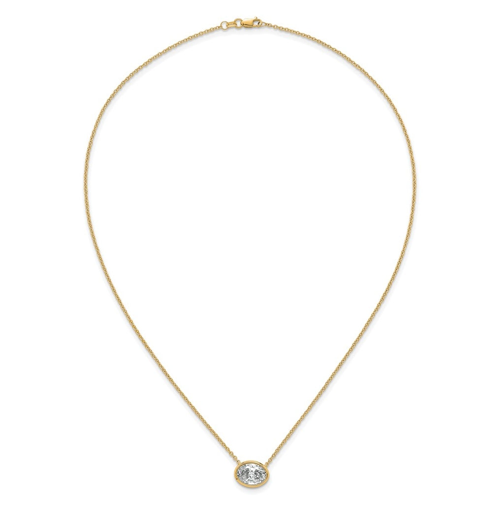 14k Yellow Gold 2 1/2 carat Certified Lab Grown Diamond VS+ F+ Oval East-West Complete 18 inch Bezel Set Necklace